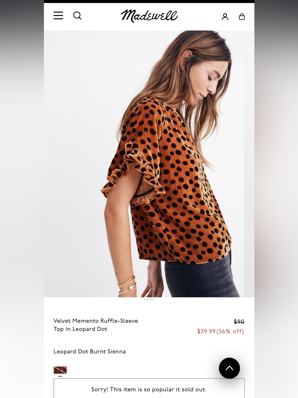 Madewell Velvet Memento Ruffle-Sleeve Top in Leopard Dot Burnt Sienna - Picture 6 of 6